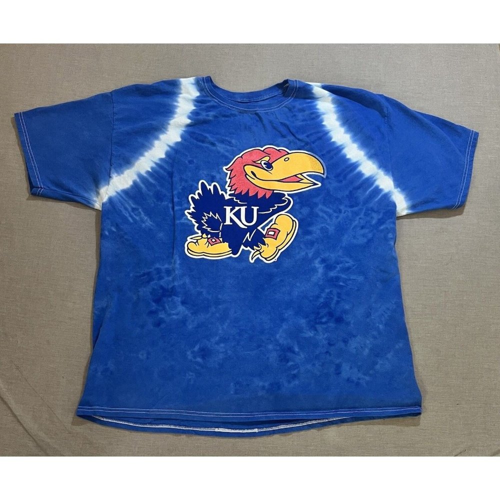 Kansas Jayhawks NCAA Shirt Mens 2XL Blue Tie Dye University Short Sleeve Tee‎